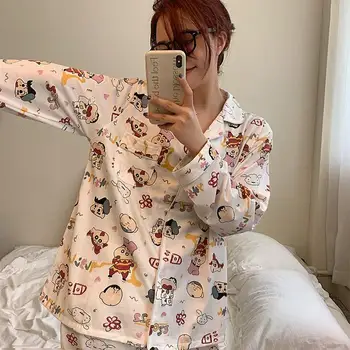 Kawaii Sevimli Mum Boya Shin-Chan Nohara Himawari Pijama Ev Giysileri Hırka Uzun Kollu Takım Elbise Kız noel hediyesi Kız Arkadaşı İçin