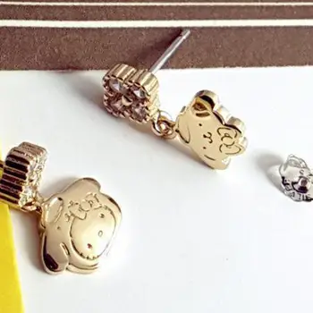 Kawaii Sevimli Sanrio Pom Pom Purin Küpe Kulak Çıtçıt Elektroliz Gümüş Süsler Kız noel hediyesi Kız Arkadaşı İçin