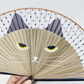 Kedi Çin Karikatür İpek Moda Japonya tarzı El Fanlar Popüler Güzel Kitty Fan El Katlanır Kadın Kızlar Gösterisi Fanlar