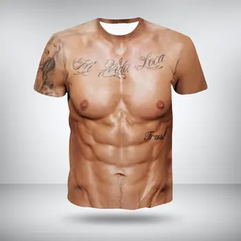 Komik 3D Kas Baskılı erkek Kısa Kollu Dövme Baskı Rahat Vücut Baskı Yaz Tees T Shirt Kısa Kollu Gömlek