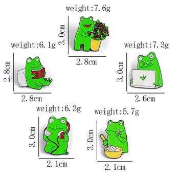 Komik Kurbağa Emaye Pin Sevimli Kurbağa Dizüstü Okuma Kitap Hayvan Rozetleri Broş sırt çantası Aksesuarları Yaka Pin Hediye Çocuklar için