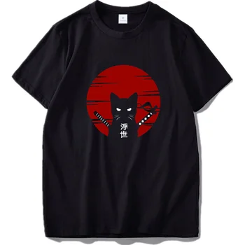 Koyu Tarzı Samurai Kedi Tshirt Japonya Tarzı Ukiyoe Kültür Orijinal Tasarım Dijital Baskı 100 % pamuklu üst giyim Tee