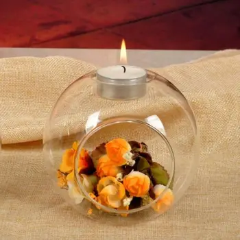 Kristal Cam Yuvarlak Mum Çay lamba tutucu Şamdan Doğum Günü Nişan Düğün Parti DIY Süslemeleri Şeffaf