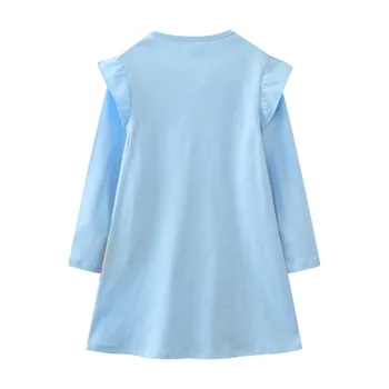 Küçük maven 2022 Bebek Kız Mavi Unicorn Elbise pamuklu uzun kollu tişört Frocks Rahat Sonbahar Giysileri Çocuklar için 2-7 yıl