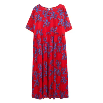 Kısa kollu büyük boy pamuk vintage çiçekli elbiseler kadınlar için rahat gevşek uzun yaz elbisesi zarif giyim 2022
