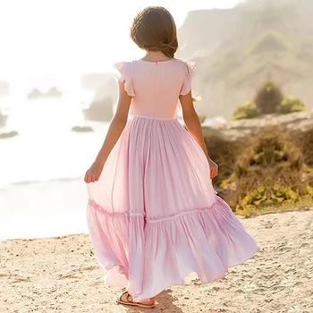 Kızlar yaz elbisesi Vintage Çocuklar Bohemian Uzun Elbiseler Pamuk Çocuk Tatil Elbise Çiçek Zarif Prenses Düğün Elbisesi