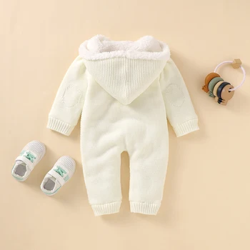 Kış Kapşonlu Uzun Kollu Bebek Erkek Kız Polar Tulum Tulumlar Sonbahar Dış Giyim Yenidoğan Bebek Örme Tulum Çocuk Playsuits