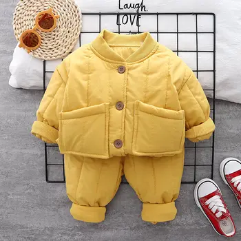 Kış Çocuk Çocuk Bezi Sahte Aşağı Sıcak Tutmak Giyim 2 adet / takım Bebek Kız Bebek Erkek Snowsuit Mont Pantolon Palto 0-5 yıl