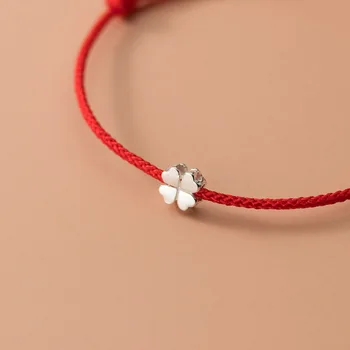 La Monada 15-26cm 925 Ayar Gümüş Kırmızı Halat Bilezik Çiçek Kırmızı İplik Hattı Dize Takı Bilezikler Kadınlar İçin Öğrenci Kız