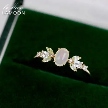 LAMOON Vintage Doğal Opal Yüzükler Kadınlar İçin Topaz Peridot Taş Yüzük Orman Elf Yüzük 925 Ayar Gümüş Altın Kaplama Takı