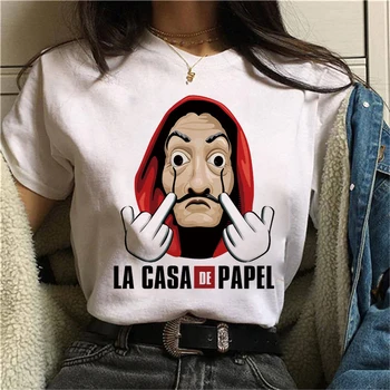 Layoug La Casa De Papel Kadın Tshirt Para Soygun Baskı Tees TV Serisi Komik T Shirt Kadın Kollu Ev Kağıt Kadın T-Shirt
