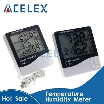 LCD Elektronik Dijital Sıcaklık Nem Ölçer Kapalı Açık Termometre Higrometre Hava İstasyonu Saat HTC-1 HTC-2
