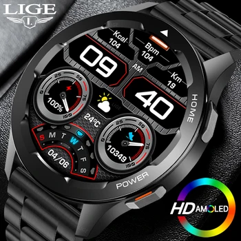 LIGE NFC Smartwatch Erkekler AMOLED 360 * 360 HD Ekran Her Zaman ekran zaman Bluetooth Çağrı IP67 Su Geçirmez akıllı saat Xiaomi İçin