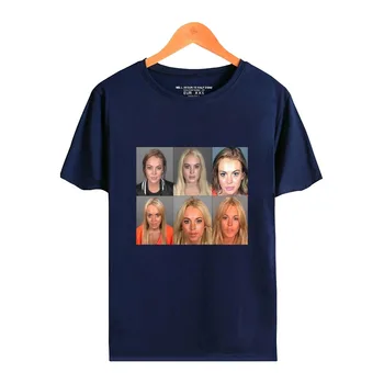 Lindsay Lohan Mashup Ünlü Mugshot Crewneck Kısa Kollu Tee Erkek Kadın T Shirt 2022 Rahat Tarzı Komik Giysiler