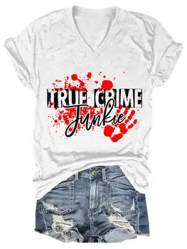 Lovessales Bayan Gerçek Suç Bağımlısı V Yaka Kısa Kollu %100 % pamuklu tişört