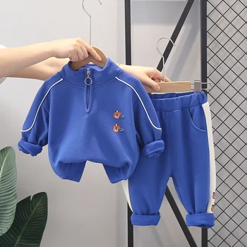LZH 2022 çocuk Erkek Giyim Seti Sonbahar Kış Yakışıklı spor elbise İki Parçalı Kıyafetler Bebek Erkek Giysileri İçin 1-5 Yaşında