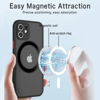 Lüks Mat Manyetik Magsafe İçin Kablosuz Şarj Telefon Kılıfı için iPhone 11 12 13 Pro Max Mini 14 Artı XR X XS Darbeye Dayanıklı Kapak