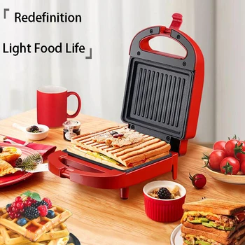 Mini elektrikli çift taraflı ısıtmalı sandviç kahvaltı makinesi ev hafif gıda çok fonksiyonlu tost pişirme Waffle kahvaltı makinesi
