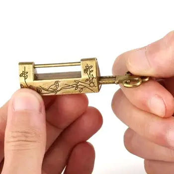Mini Çinko Alaşım Çin Vintage Antik Bronz Anahtarlı Asma Kilit Retro Kombinasyonu şifreli kilit Mücevher Kutusu Asma Kilit