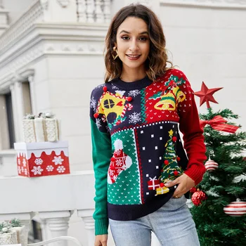 Moda Noel Kadın Kazak Çirkin Kar Tanesi Örme Bayanlar Kazaklar Kalınlaşma Sıcak Kadife Noel Vintage Kadın Kazak