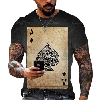 Moda Poker Maça Ası Iskambil Kartları 3D erkek tişört Yaz Polyester Büyük Boy T Shirt Streetwear Moda Erkek Giyim Üst