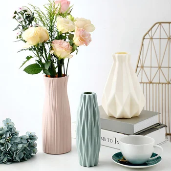Modern Çiçek Vazo Beyaz Pembe Plastik Vazo Saksı Sepeti İskandinav Ev Oturma Odası Dekorasyon Süs Çiçek Düzenleme
