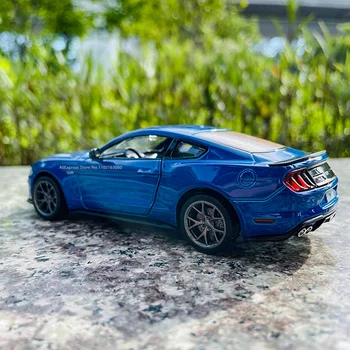 MSZ 1: 34 2018 Ford Mustang GT mavi Araba Modeli çocuklar için oyuncak araba Döküm Ses ve ışık ile Geri Çekin fonksiyonu çocuk araba hediye