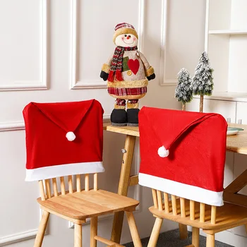 Mutlu noel sandalyesi Kapak noel ev dekorasyonu Navidad Şapka Yumuşak Dokunuşlu sandalye kılıfı Noel Baba Noel Mutlu Yeni Yıl 2023