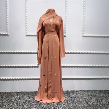 Müslüman Kadınlar Abaya Maxi Elbise Dubai Boncuk Kimono Türk Açık Hırka Giyim İslam Ramazan Elbise Eid Jilbab Orta Doğu