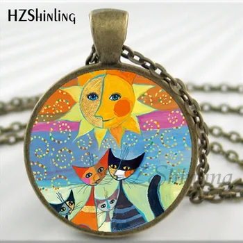 NS - 00750 Yeni Tasarım Renkli Kediler Aile Kolye El Yapımı Renkli Takı Hayvan Lover için Sanat Cam Kubbe Kolye HZ1
