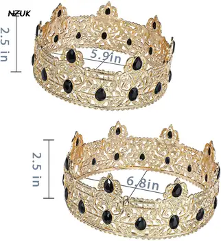 NZUK Metal Prens Mücevher Taçlar ve Çelenkler Tam Yuvarlak Doğum günü parti şapkaları Kraliyet Kral Taç Erkekler için Ortaçağ Kostüm Aksesuarları