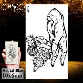 OMMGO Siyah Yaratıcı Evren Kına Geçici Dövmeler Sticker Outspace Sahte Dövme Kolye Orman Özel Dövmeler Kadın Erkek