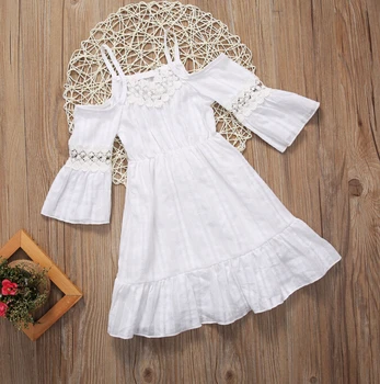 Pageant Beyaz Sevimli Dantel Elbiseler Kız Giysileri Yaz Plaj Giyim Elbise Prenses Çocuk Bebek Kız