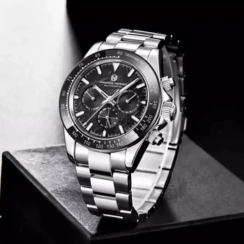 PAGRNE tasarım 40mm Erkekler mekanik saatler Üst Marka Paslanmaz Çelik Spor Su Geçirmez İzle Safir Cam Otomatik erkek saati
