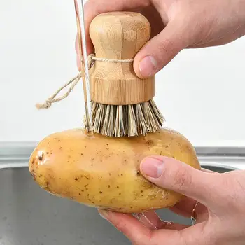 Palmiye Pot Fırça Bambu Yuvarlak Mini tahta fırçası ıslak temizleme Scrubber yıkama yemekleri Tencere Tavalar Sebze Mutfak Aksesuarları