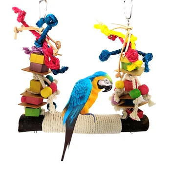 Papağan Oyuncak Kuş Bite Oyuncak Levrek Ahşap Deri Renkli Yapı Taşı Pamuk Halat Büyük Salıncak Ayakta Eğitim Oyuncaklar İçin Pet Kuşlar