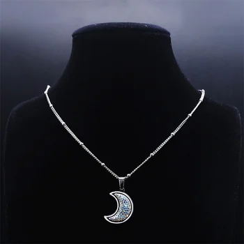 Paslanmaz Çelik Beyaz Kristal Küçük Ay Kolye Kadınlar Gümüş Renk Kolye Takı collares de cristal N8045S01