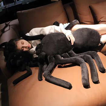 Peluş hayvan simülasyon siyah örümcek peluş oyuncak büyük dublör bebek gerçek hayat gerçekçi örümcek yastık çocuk korku oyuncaklar