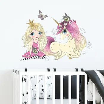 Prenses ve Unicorn Duvar Güzelleştirme Dekorasyon duvar çıkartmaları çocuk Odası Dekorasyon Duvar Çıkartmaları Yatak Odası duvar çıkartmaları