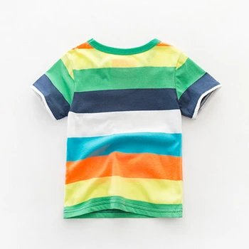 Promosyon Bebek erkek T-Shirt Avrupa ve Amerikan Tarzı Çizgili O-Boyun Pamuk 100 % Kısa kollu Çocuk T-Shirt Giyim