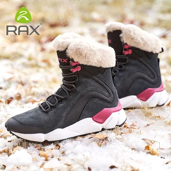 RAX Deri Çizmeler Kış Kürk Süper Sıcak Kar Botları Kış İş rahat ayakkabılar Sneakers Yüksek Top Kauçuk yarım çizmeler Kadın