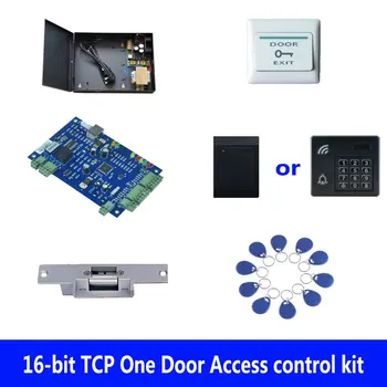 RFID kart kapı erişim kontrol kiti, TCP tek kapı erişim kontrolü + powercase + strike kilit + KIMLIK okuyucu + çıkış düğmesi + 10 KIMLIK etiketleri, sn: kit-B101