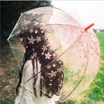 Romantik şeffaf şeffaf çiçekler kabarcık kubbe şemsiye yarım otomatik Rüzgar için