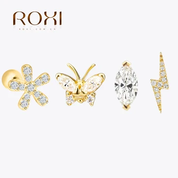 ROXI Çiçek Yıldırım Kelebek Çapraz Sembol Taç Göz Damızlık Küpe Kadınlar için Piercing Küpe Gümüş 925 Takı Pendientes