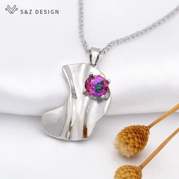 S & Z tasarım Yeni Moda Zarif Basit Kristal Kolye Kolye Kadınlar İçin Kavisli Geometrik Dalga Metal Düğün Parti Takı