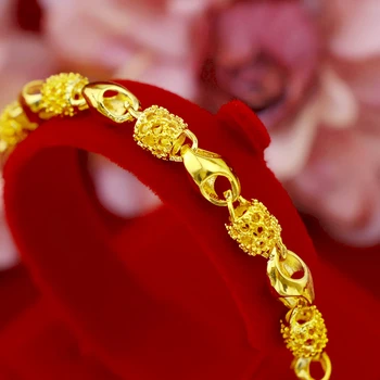 Saf Sarı Altın Renk Bilezikler Kadınlar için Kilit Zinciri Bilezik ve Bilezik Bileklik Pulseira Femme Düğün Gelin Takı Bijoux