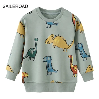 SAILEROAD 2022 Sonbahar Erkek 2-7 Yıl Giysileri Pamuk Giyim Karikatür Dinozorlar Bebek Üstleri Çocuklar Yürümeye Başlayan Hoodie Tişörtü