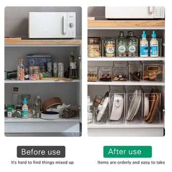Saklama kutusu Buzdolabı Organizatör Kutuları İstiflenebilir Buzdolabı Organizatörler Kesme Kolları Şeffaf Plastik Kiler Gıda Depolama Rafı