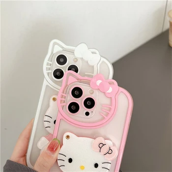 Sanrio Hello Kitty Şeffaf Kılıf iPhone 14 13 11 12 Pro Max XS XR 7 8 Artı Kozmetik Ayna Karikatür Darbeye Dayanıklı Kapak