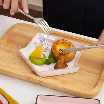 Sanrio Kahvaltı Tabağı Kawaii Hellokitty Cinnamoroll Eğlenceli Seramik Yaratıcı Tatlı Tabağı Tatlı Meyve Tepsisi Ev Şekilli Plaka